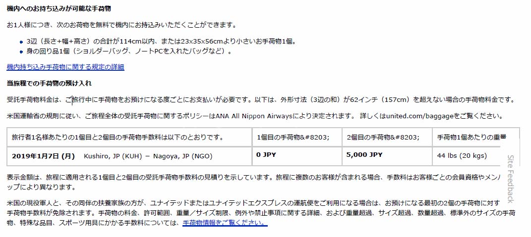 ユナイテッドの特典航空券で発券したANA日本国内線の手荷物は有料なのか？